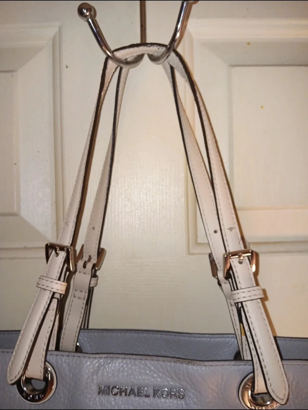 Michael Kors Grey Leather Tote Bag with Cream Straps